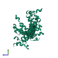 PDB entry 2e5u coloured by chain, ensemble of 20 models, side view.