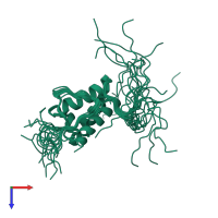 PDB entry 2e60 coloured by chain, ensemble of 20 models, top view.