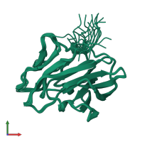 PDB entry 2e63 coloured by chain, ensemble of 20 models, front view.