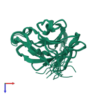 PDB entry 2e63 coloured by chain, ensemble of 20 models, top view.