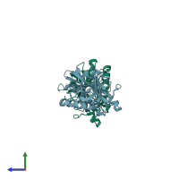 PDB entry 2e64 coloured by chain, side view.