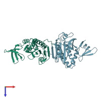 PDB entry 2e64 coloured by chain, top view.