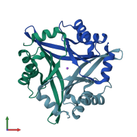 PDB entry 2e66 coloured by chain, front view.