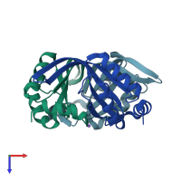 PDB entry 2e66 coloured by chain, top view.