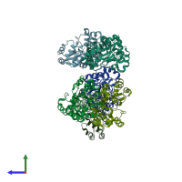 PDB entry 2e67 coloured by chain, side view.