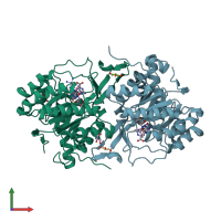 PDB entry 2e68 coloured by chain, front view.