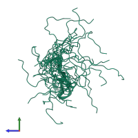 PDB entry 2e6i coloured by chain, ensemble of 20 models, side view.