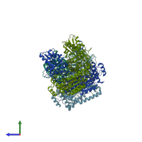 PDB entry 2e6k coloured by chain, side view.