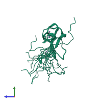 PDB entry 2e6s coloured by chain, ensemble of 20 models, side view.