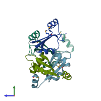 PDB entry 2e6x coloured by chain, side view.