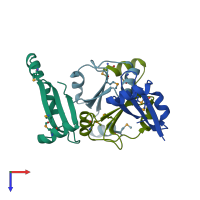 PDB entry 2e6x coloured by chain, top view.