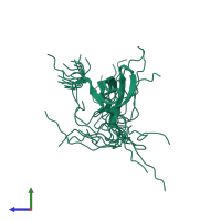 PDB entry 2e70 coloured by chain, ensemble of 20 models, side view.