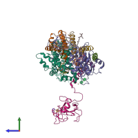 PDB entry 2e75 coloured by chain, side view.