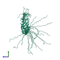 PDB entry 2e7g coloured by chain, ensemble of 20 models, side view.