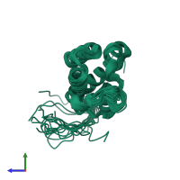 PDB entry 2e7n coloured by chain, ensemble of 20 models, side view.