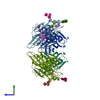 PDB entry 2e7q coloured by chain, side view.
