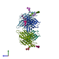 PDB entry 2e7t coloured by chain, side view.