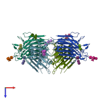 PDB entry 2e7t coloured by chain, top view.