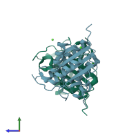 PDB entry 2e85 coloured by chain, side view.