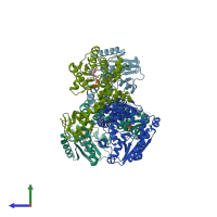 PDB entry 2e89 coloured by chain, side view.