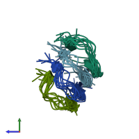 PDB entry 2e8d coloured by chain, ensemble of 10 models, side view.