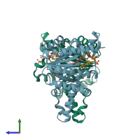 PDB entry 2e98 coloured by chain, side view.