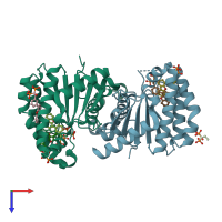 PDB entry 2e98 coloured by chain, top view.