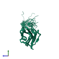 PDB entry 2e9g coloured by chain, ensemble of 20 models, side view.