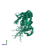 PDB entry 2e9h coloured by chain, ensemble of 20 models, side view.