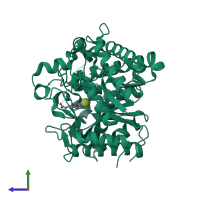 PDB entry 2e9m coloured by chain, side view.