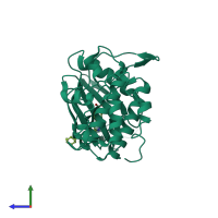 Monomeric assembly 1 of PDB entry 2e9o coloured by chemically distinct molecules, side view.