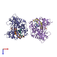 PDB entry 2e9t coloured by chain, top view.