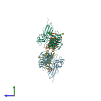 PDB entry 2e9w coloured by chain, side view.