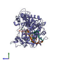 PDB entry 2e9z coloured by chain, side view.