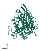 PDB entry 2ea2 coloured by chain, side view.