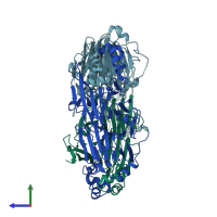 PDB entry 2ea7 coloured by chain, side view.