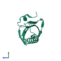 PDB entry 2ea9 coloured by chain, side view.