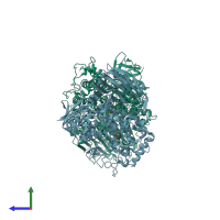 PDB entry 2eac coloured by chain, side view.
