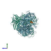 PDB entry 2ead coloured by chain, side view.
