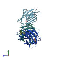 PDB entry 2eak coloured by chain, side view.