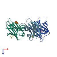 PDB entry 2eak coloured by chain, top view.