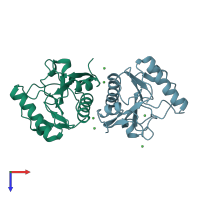 PDB entry 2eav coloured by chain, top view.