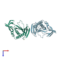 PDB entry 2eay coloured by chain, top view.