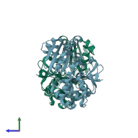 PDB entry 2eb0 coloured by chain, side view.