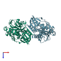 PDB entry 2eb0 coloured by chain, top view.