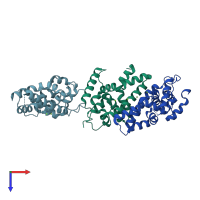 PDB entry 2eb1 coloured by chain, top view.