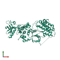 Homo dimeric assembly 1 of PDB entry 2eb2 coloured by chemically distinct molecules, front view.