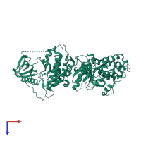 Homo dimeric assembly 1 of PDB entry 2eb2 coloured by chemically distinct molecules, top view.