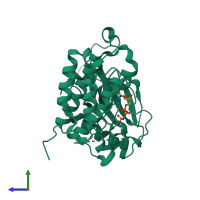 PDB entry 2eb3 coloured by chain, side view.