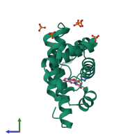 PDB entry 2eb9 coloured by chain, side view.
